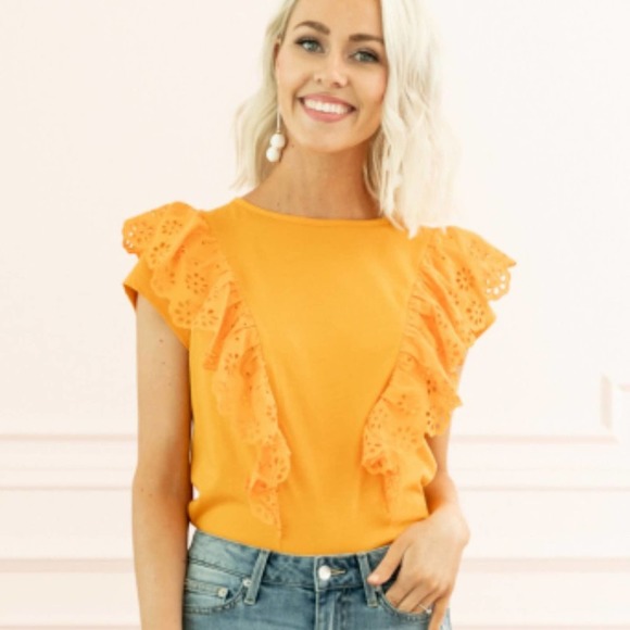 Rachel Parcell Orange Eyelet Ruffle Tee Size XL - Picture 1 of 6